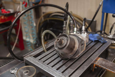 servicing a gear hydraulic pump on tableの写真素材