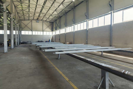 steel construction of the hall roof with insulating panelsの写真素材