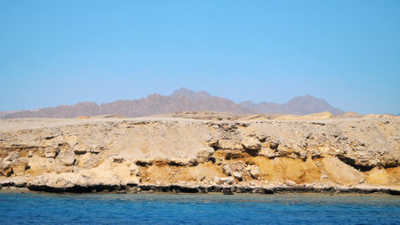 summer, sea, beautiful seascape. Mountains and the sea. The combination of the desert and the sea. High quality photoの写真素材