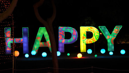 DUBAI, UNITED ARAB EMIRATES, UAE - NOVEMBER 20, 2017: Dubai Garden Glow park illuminated at night. High quality photoのeditorial素材