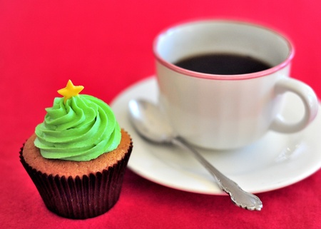 Christmas Cup Cake and Coffeeの写真素材