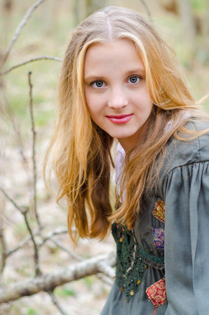 Picture of beautiful blonde girl in ethnic folk dressの写真素材