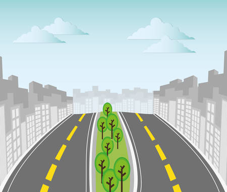 Road design over cityscape background, vector illustration.のイラスト素材