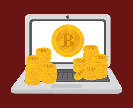 Bitcoin design over red background, vector illustration.のイラスト素材