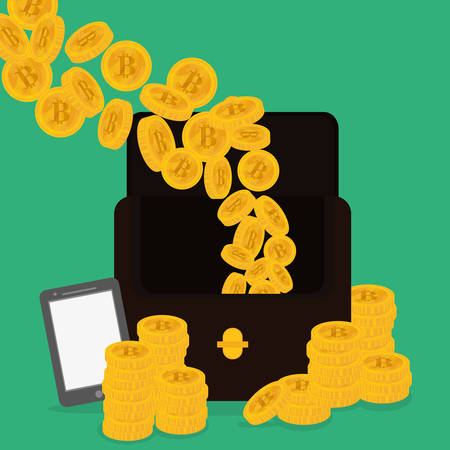 Bitcoin design over green background, vector illustration.のイラスト素材