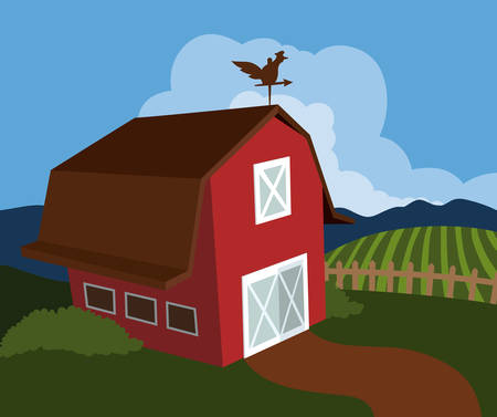 Farm design over landscape background, vector illustration.のイラスト素材