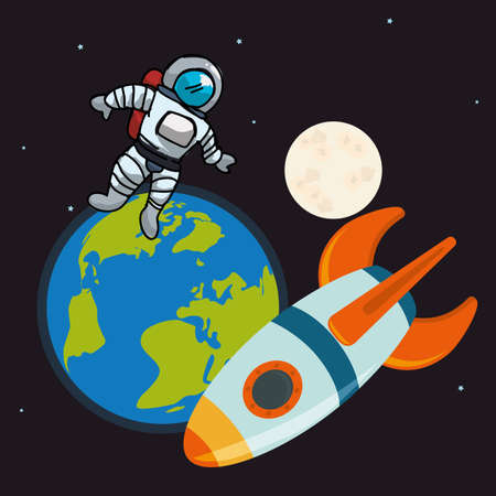 Spaceship design over space background, vector illustration