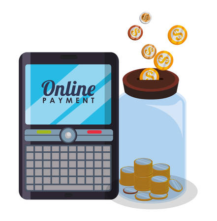 Money bank and online payment graphic design, vector illustrationのイラスト素材