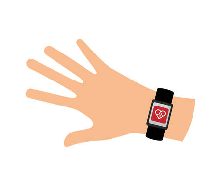 isolated hand with wrist device and heart rate , Vectorのイラスト素材