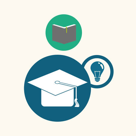 Education design. University icon. Colorfull and isolated illustration, lightbulb with graduation hatのイラスト素材