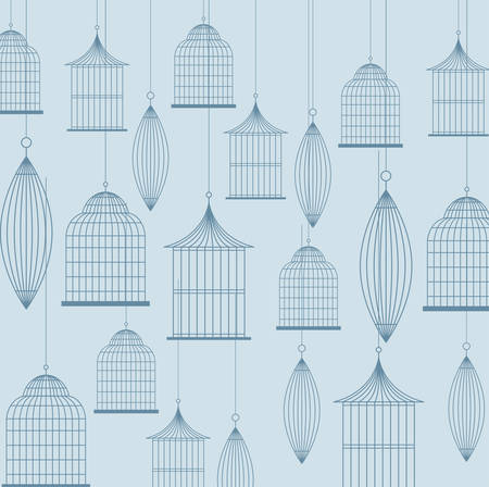 Decoration object concept represented by cute birdcages background illustration, flat and colorfull designのイラスト素材