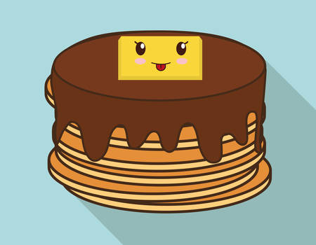 Breakfast represented by kawaii cartoon pancake design. Colorfull and flat illustrationのイラスト素材