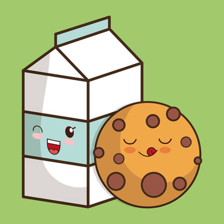 Breakfast represented by kawaii cartoon milk and cookie design. Colorfull and flat illustrationのイラスト素材