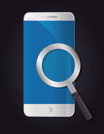 Technology concept represented by smartphone and lupe icon. Colorfull and flat illustrationのイラスト素材