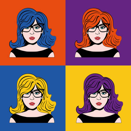 Pop art concept represented by girl cartoon icon. Colorfull illustration. Frame backgroundのイラスト素材