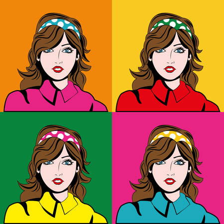 Pop art concept represented by girl cartoon icon. Colorfull illustration. Frame backgroundのイラスト素材