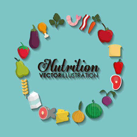 Nutrition and organic concept represented by food icon set. Colorfull and flat illustration. Blue backgroundのイラスト素材