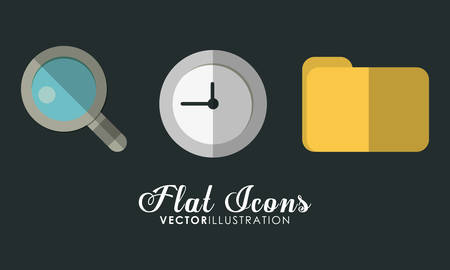 Office instrument concept represented by folder, clock and lupe icon. Colorfull and Flat illustration.のイラスト素材