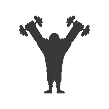 Bodybuilding concept represented by weight lifting and cartoon man icon. Isolated and flat illustrationのイラスト素材