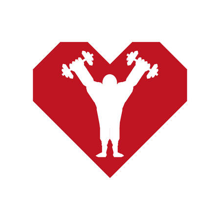Bodybuilding concept represented by weight lifting and cartoon man over heart icon. Isolated and flat illustrationのイラスト素材