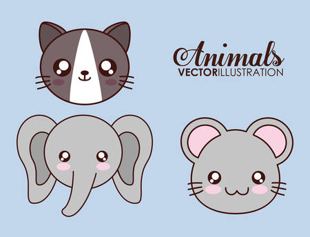 Cute animal design represented by kawaii cat, elephant and mouse icon. Colorfull and flat illustration.のイラスト素材