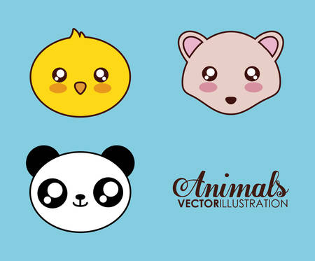 Cute animal design represented by kawaii hedgehog, chicken and panda icon. Colorfull and flat illustration.のイラスト素材
