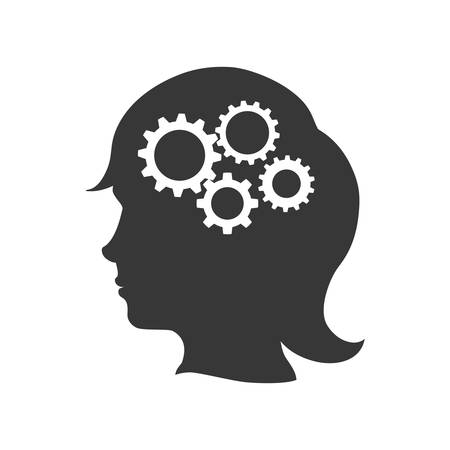 Machine part concept represented by gear icon inside female silhouette head. Isolated and flat illustrationのイラスト素材