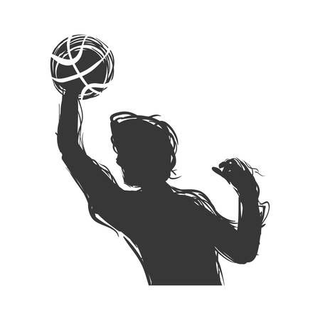 Basketball concept represented by player with ball icon. Isolated and flat illustrationのイラスト素材