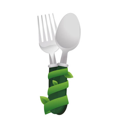 spoon leaf green vegan organic icon. Isolated and flat illustration. Vector graphicのイラスト素材