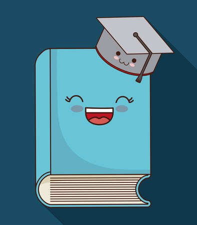 School design represented by  book and graduation cap icon. Colorfull and blue background.のイラスト素材