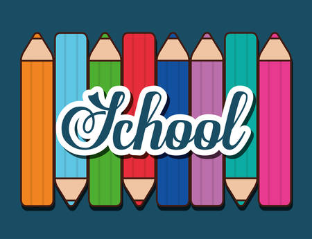 School design represented by colors icon. Colorfull and blue background.のイラスト素材