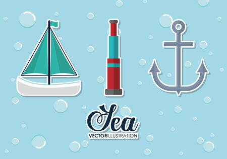 Sea lifestyle design represented by sailboat, binoculars and anchor icon. Colorfull and flat illustration.のイラスト素材