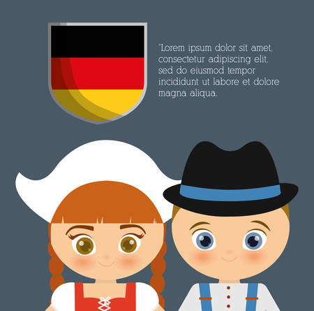 Boy girl cartoon couple flag costume traditional icon. Germany. Colorfull illustrationのイラスト素材