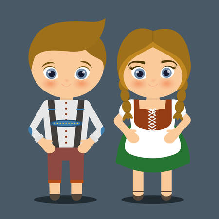 Boy girl cartoon couple costume traditional icon. Germany. Colorfull illustrationのイラスト素材