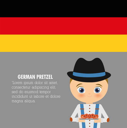 Boy cartoon hat pretzel icon. German food. Colorfull illustrationのイラスト素材