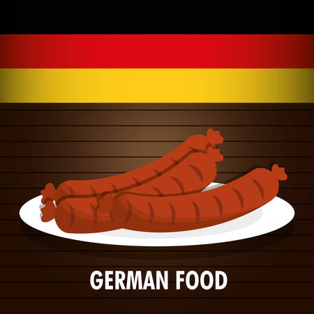 sausage german food. Germany. Colorfull illustration. Brown backgroundのイラスト素材