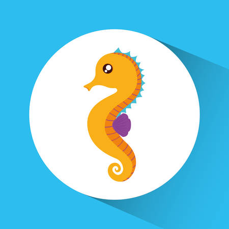 Sea horse cartoon over circle icon. Sea lifestyle. Colorfull Vector illustrationのイラスト素材