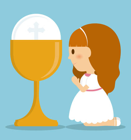 girl kid cartoon cup icon. First communion concept. Flat and Colorfull illustration. Vector graphicのイラスト素材
