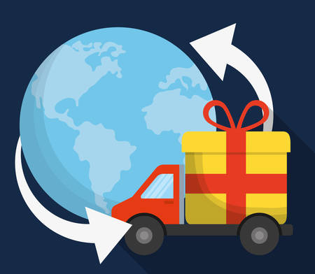 truck gift planet shopping online store market icon. Flat and Colorfull illustration. Vector graphicのイラスト素材