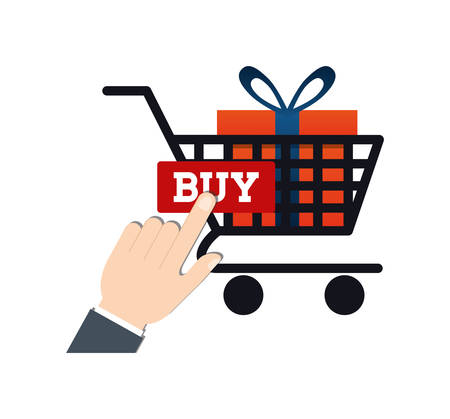 shopping cart gift online payment ecommerce icon. Flat illustration. Vector graphicのイラスト素材