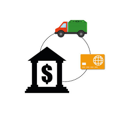 bank credit card truck bills online payment shopping ecommerce icon. Flat illustration. Vector graphicのイラスト素材