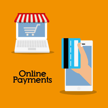 laptop credit card smartphone cart online payment shopping ecommerce icon. Flat illustration. Vector graphicのイラスト素材