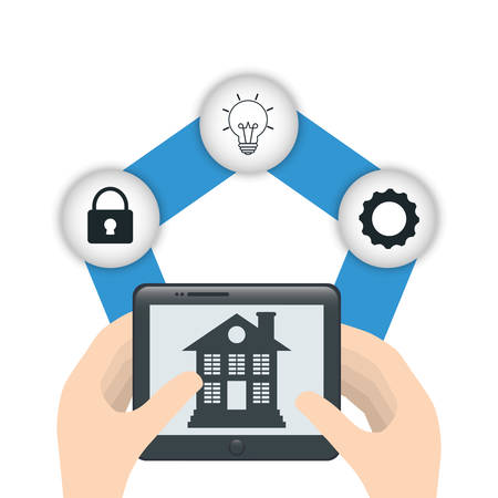 tablet hand smart house home technology app icon set. Flat and Colorful illustration. Vector illustrationのイラスト素材