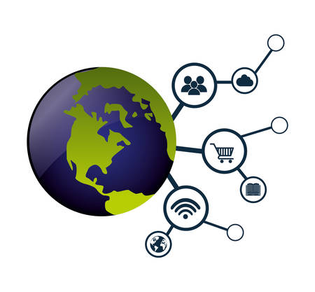 planet earth internet of things technology digital app appliances icon set. Flat illustration. Vector illustrationのイラスト素材