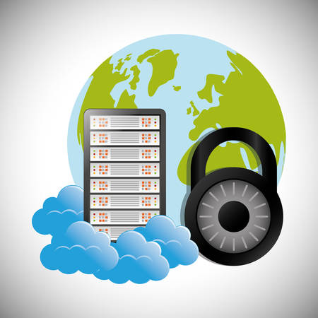 planet cloud computing web hosting data center security system technology icon set. Colorful and flat design. Vector illustrationのイラスト素材