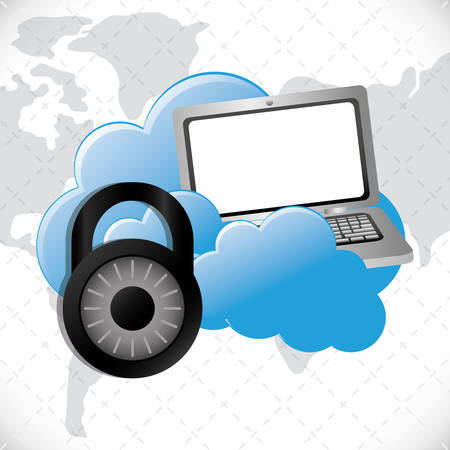 padlock laptop cloud computing web hosting data center security system technology icon set. Colorful and flat design. Vector illustrationのイラスト素材