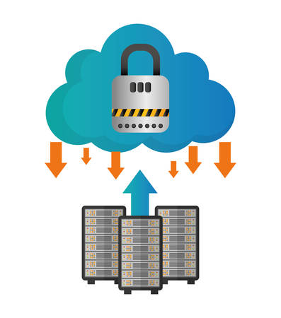 padlock cloud computing web hosting data center security system technology icon set. Colorful and flat design. Vector illustrationのイラスト素材