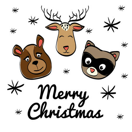 Merry Christmas and happy holidays concept represented by cartoon animals icon. isolated and flat illustrationのイラスト素材