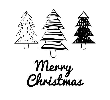 Merry Christmas and happy holidays concept represented by pine tree icon. black, white and  flat illustrationのイラスト素材