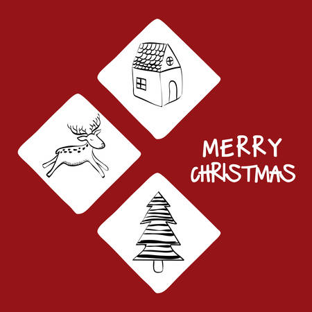 Merry Christmas and happy holidays concept represented by icon set over frames design. red backgroundのイラスト素材